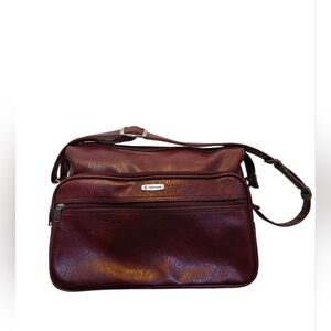 Vtg Samsonite Burgundy Faux Leather Shoulder Messenger Bag Retro Travel Carry-On